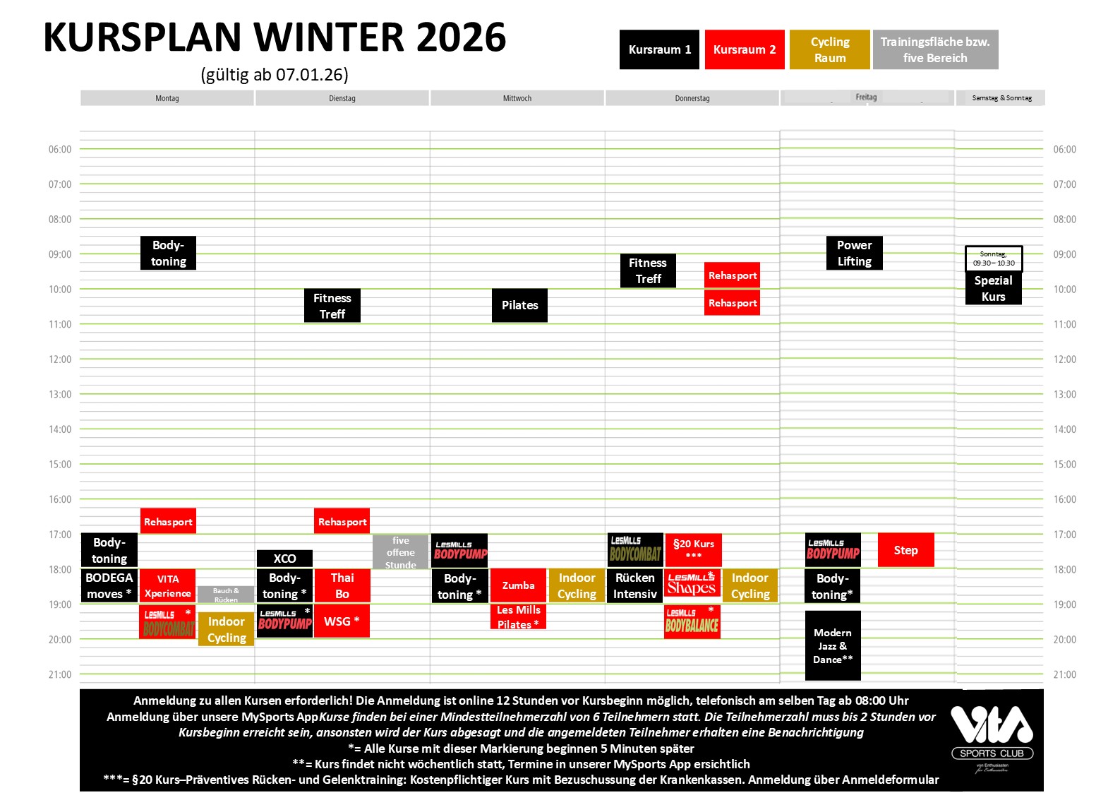 Kursplan 2026 Winter Januar Vita Sports Club | Kurse | Kursplan